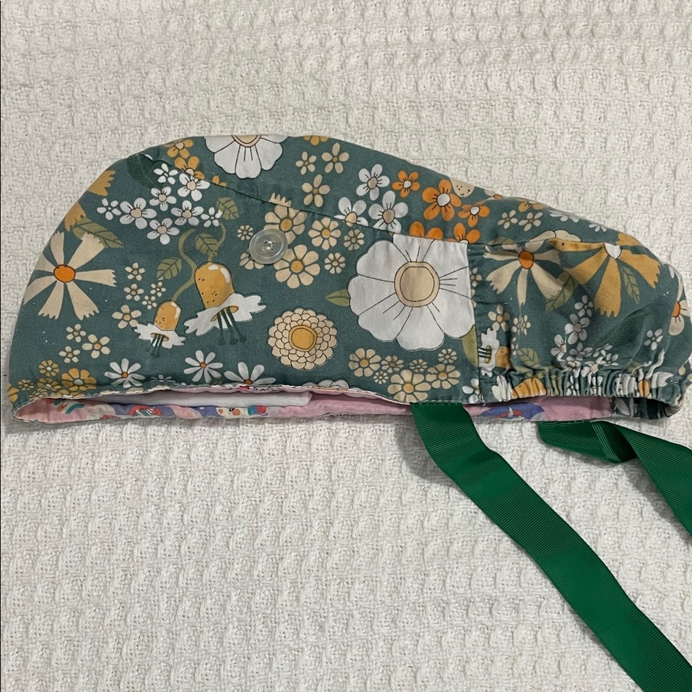 Floral Kids Cap with Green Straps